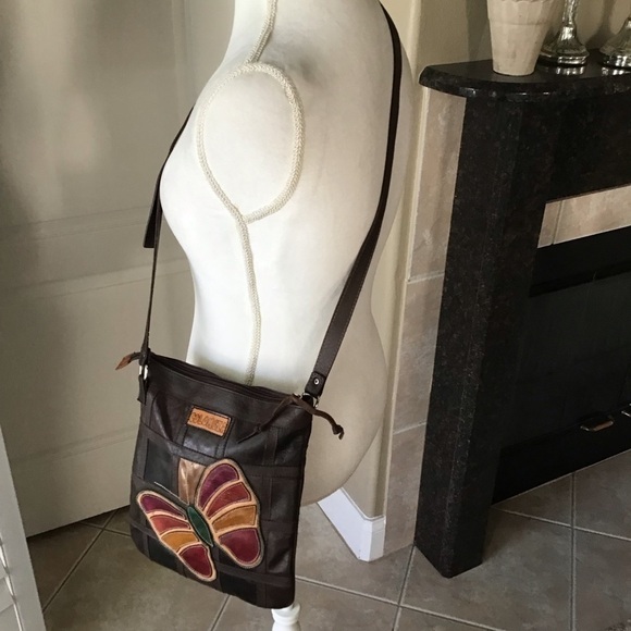 Leather Crossbody Purse Medellin Colombia Patchwork Butterfly Handmade Vintage - Picture 14 of 16